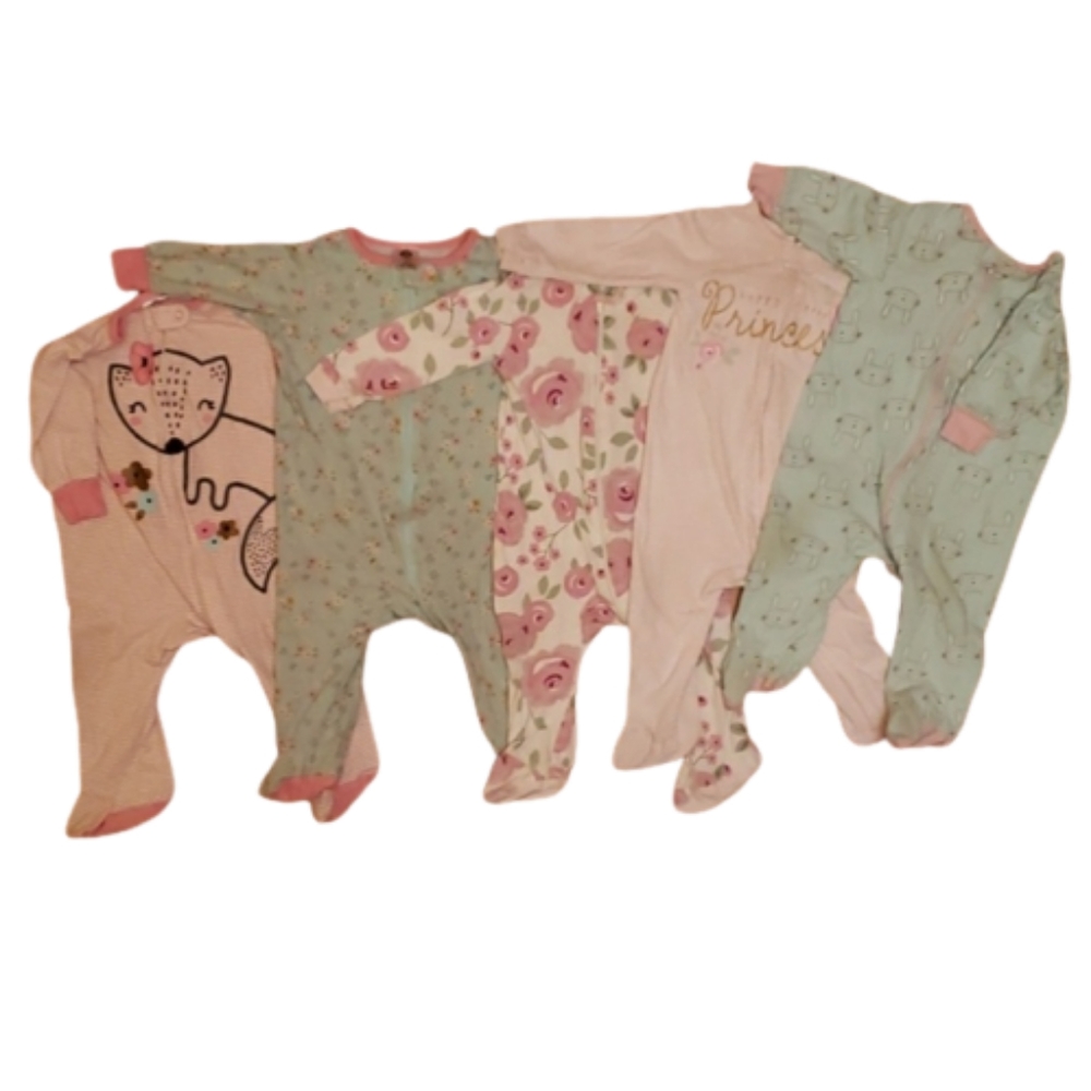 Gerber Girl Onesie Pajamas Size 3-6 Months Set of 5